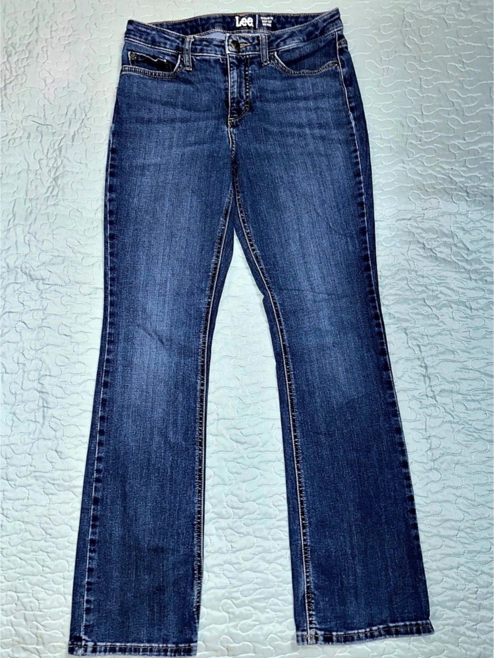Lee Regular Fit Boot Cut Mid Rise Boot Cut Jeans in Blue Size 10